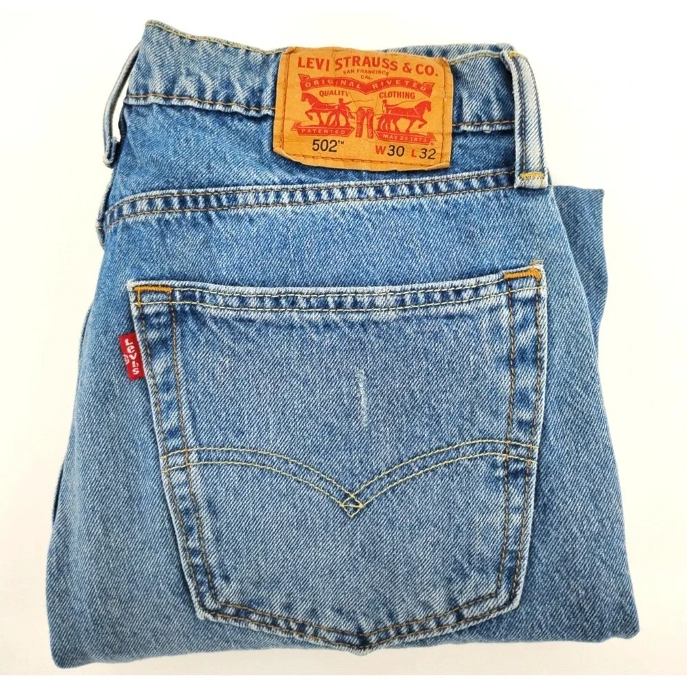 Levis 502 Jeans Regular Taper Blue 30x32 Distressed Grunge